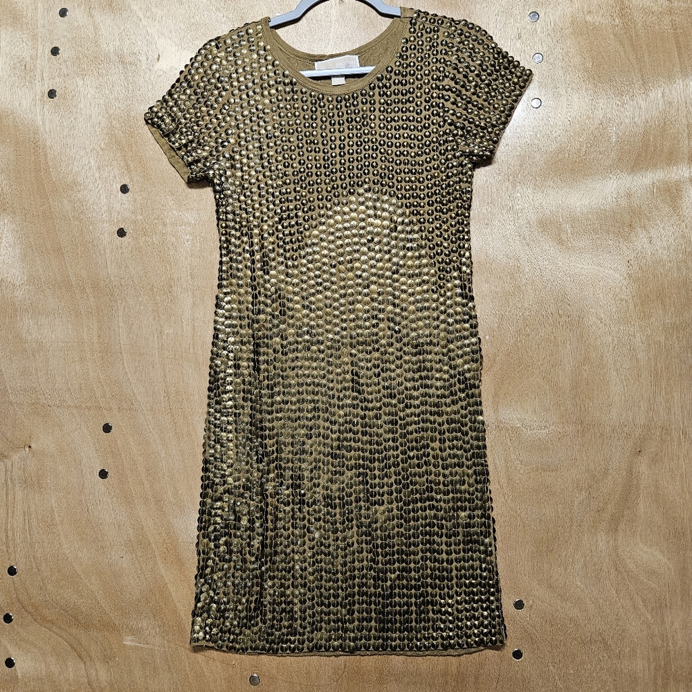 Michael Kors Chainmail Gold Studded Grunge Lined Midi Shimmer XXS RN # 111818